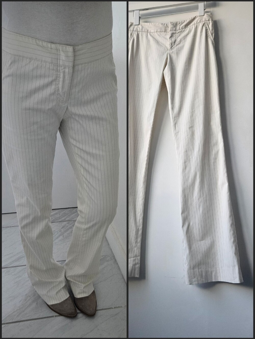 Gucci Tom Ford Era 2005 Low Pinstripe Flat Front Kick Flare Leg Pants